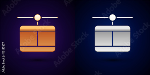 Gold and silver Cable car icon isolated on black background. Funicular sign. Vector.