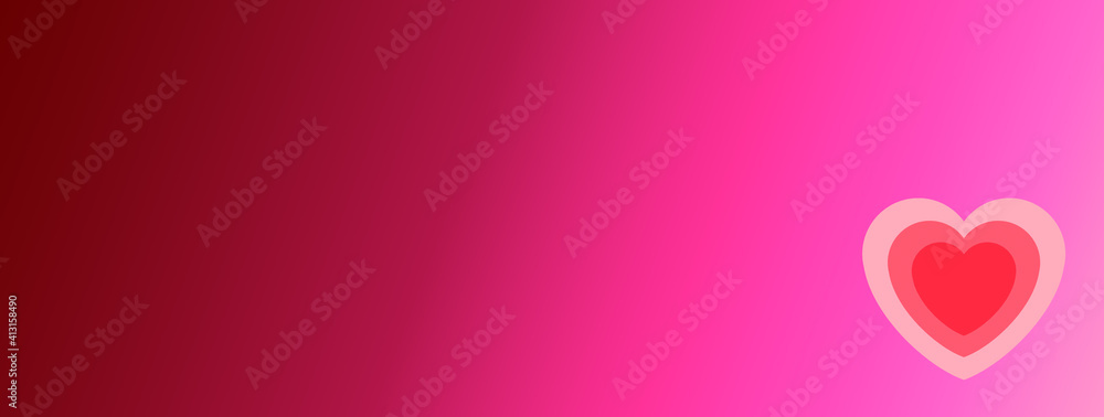 An illustration of a heart on a beautiful gradient of burgundy-pink tones. Background with a smooth change of colors and shades. Template for advertising your product. Happy Valentine's Day.