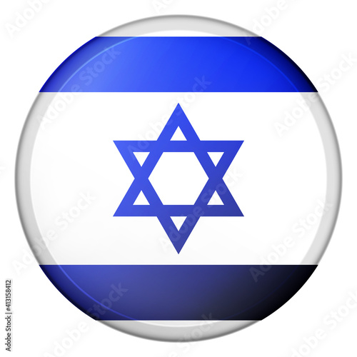 Glass light ball with flag of Israel. Round sphere, template icon. Israeli national symbol. Glossy realistic ball. 3D abstract vector illustration highlighted on a white background. Big bubble.