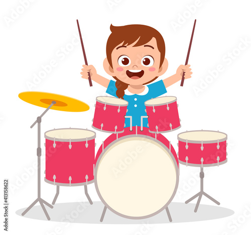 cute little girl play drum in concert