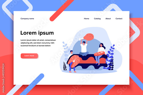Tiny people holding meat and fish. Burger, salmon, meal flat vector illustration. Food and nutrition concept for banner, website design or landing web page