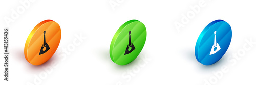 Isometric Musical instrument balalaika icon isolated on white background. Circle button. Vector.