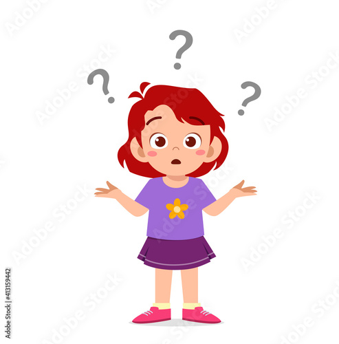 cute girl show confused expression with question mark