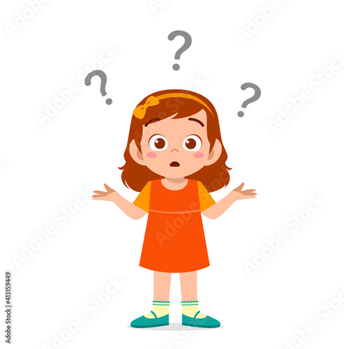cute girl show confused expression with question mark