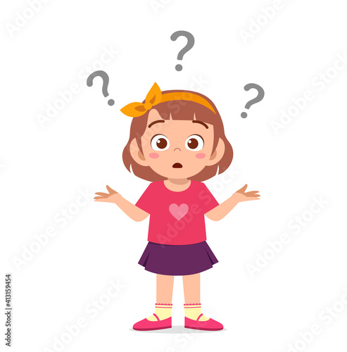 cute girl show confused expression with question mark