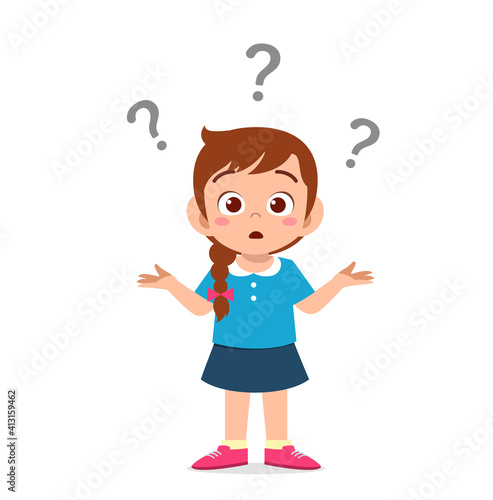 cute girl show confused expression with question mark