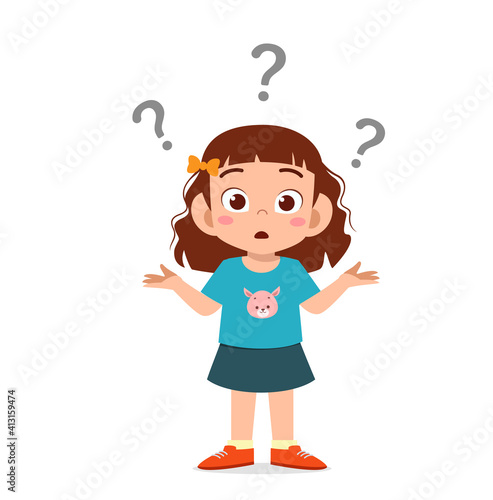cute girl show confused expression with question mark