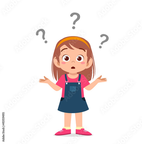 cute girl show confused expression with question mark