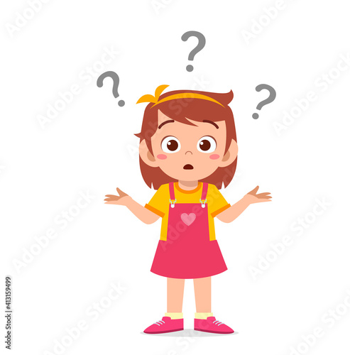 cute girl show confused expression with question mark