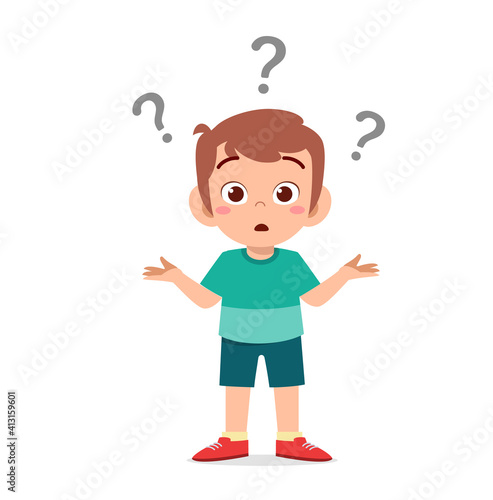 cute boy show confused expression with question mark