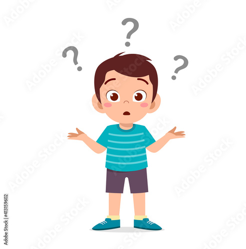 cute boy show confused expression with question mark