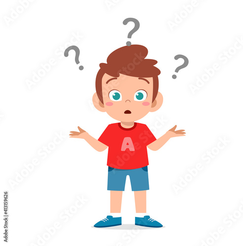 cute boy show confused expression with question mark