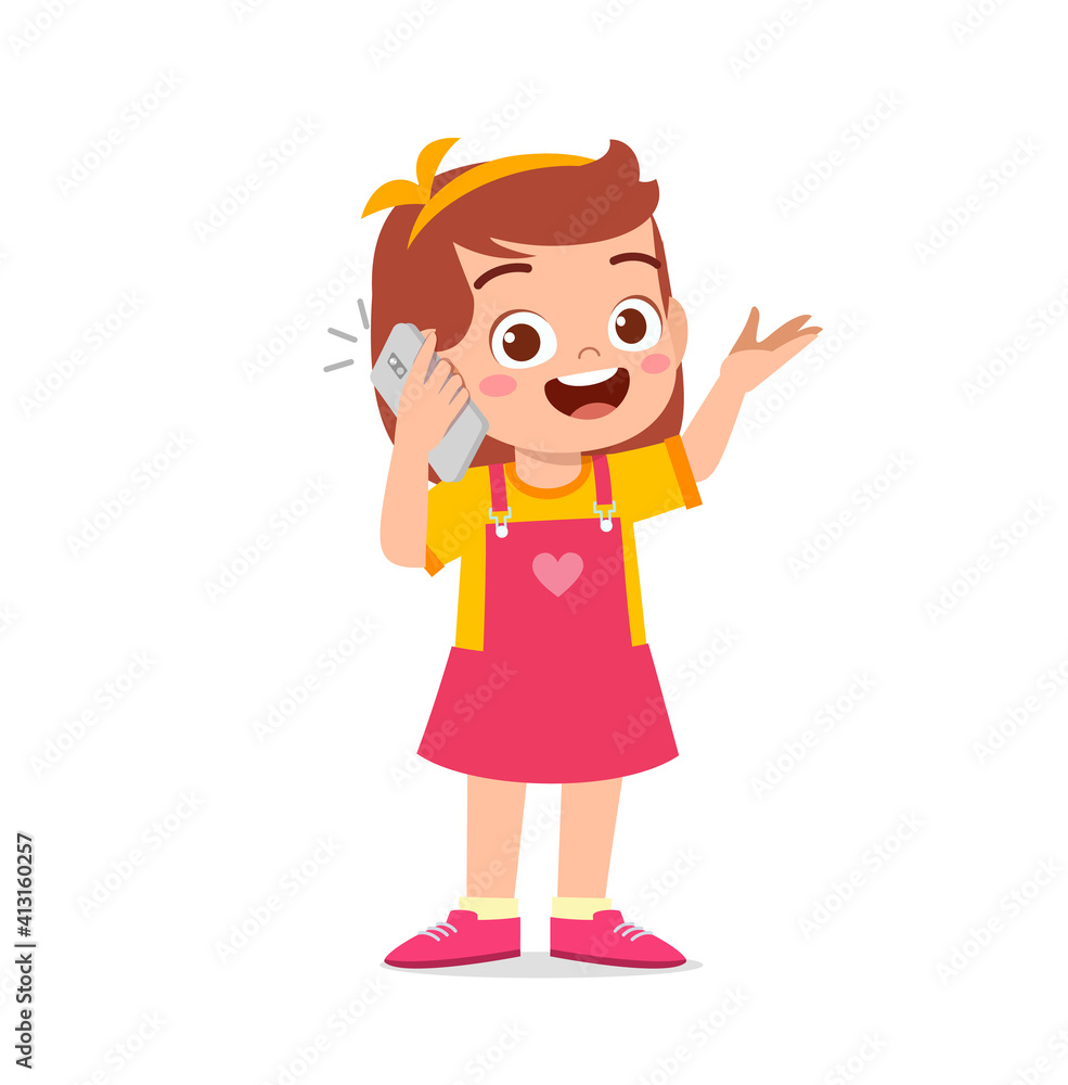cute little girl talk using mobile phone cute little girl talk using mobile phone