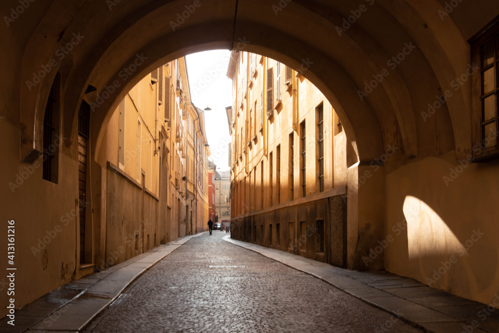 street of downtown Parma, Italy