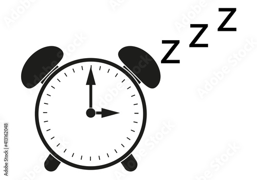 Icono negro de despertador en fondo blanco.