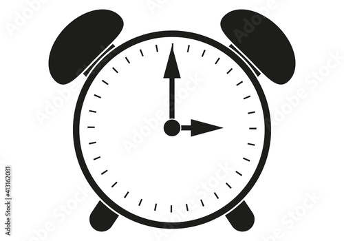 Icono negro de despertador en fondo blanco.