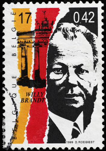 German politician Willy Brandt on postage stamo photo