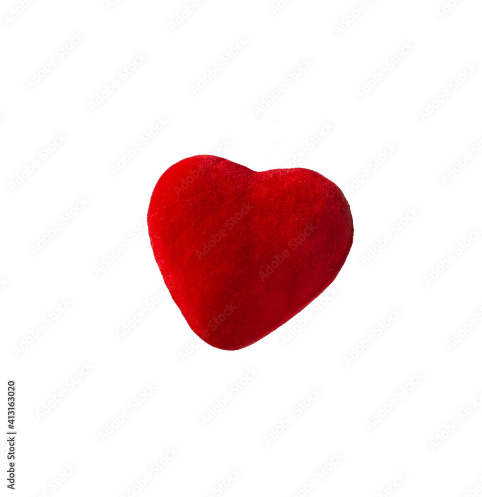 red velvet heart on white background, relationship, dating and party concept. isolated on white.