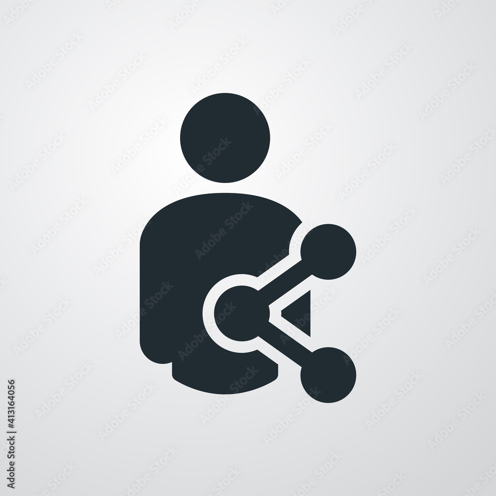 Logotipo con silueta de hombre con símbolo compartir en red social en fondo gris Logotipo con silueta de hombre con símbolo compartir en red social en fondo gris