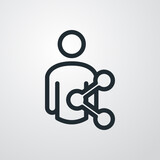 Logotipo con hombre con símbolo compartir en red social con lineas en fondo gris