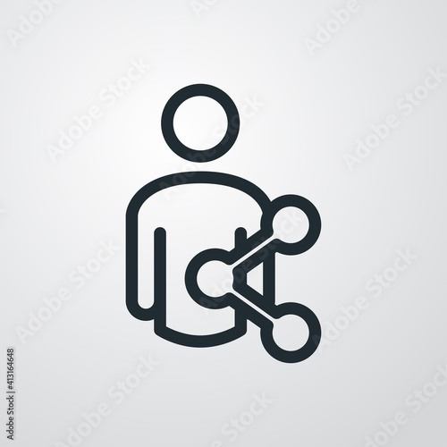 Logotipo con hombre con símbolo compartir en red social con lineas en fondo gris