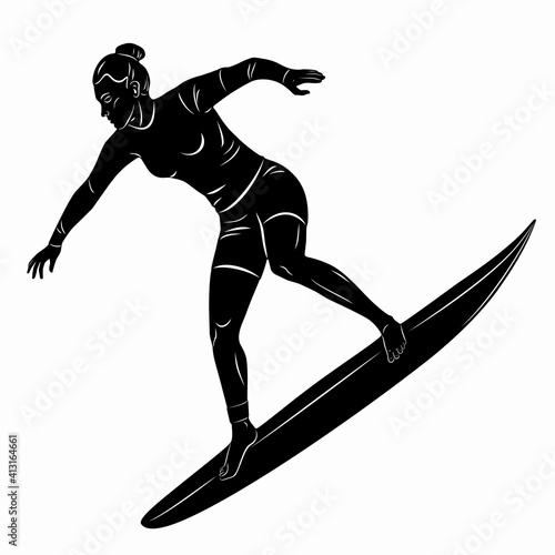 illustration of surfer woman, vector drawing