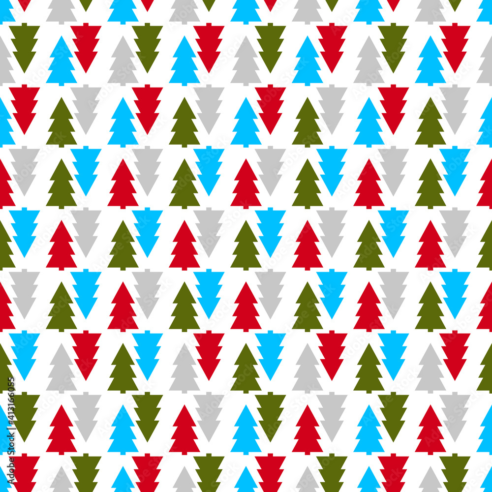 Winter seamless pattern with color Christmas tree on white background. Vector illustration for fabric, textile wallpaper, posters, gift wrapping paper. Merry Christmas and New year Vector. Winter seamless pattern with color Christmas tree on white background. Vector illustration for fabric, textile wallpaper, posters, gift wrapping paper. Merry Christmas and New year Vector.