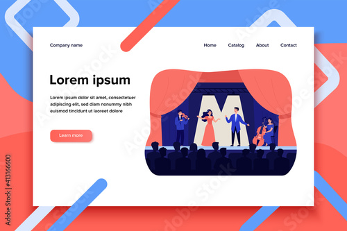 Singers playing in tragedy opera for audience isolated flat vector illustration. Cartoon woman and man singing drama song on stage. Theater and music concept