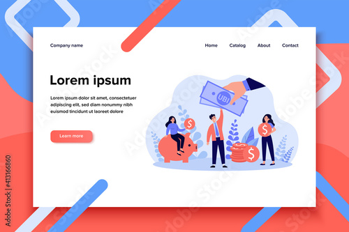 Successful people getting benefits, investing and saving money. Flat vector illustration for income, charity, investment, finance, tax, social equality concept