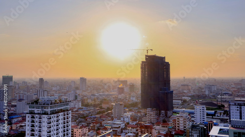 Sunset overview from tower in Phnom Penh city © Tek Dara