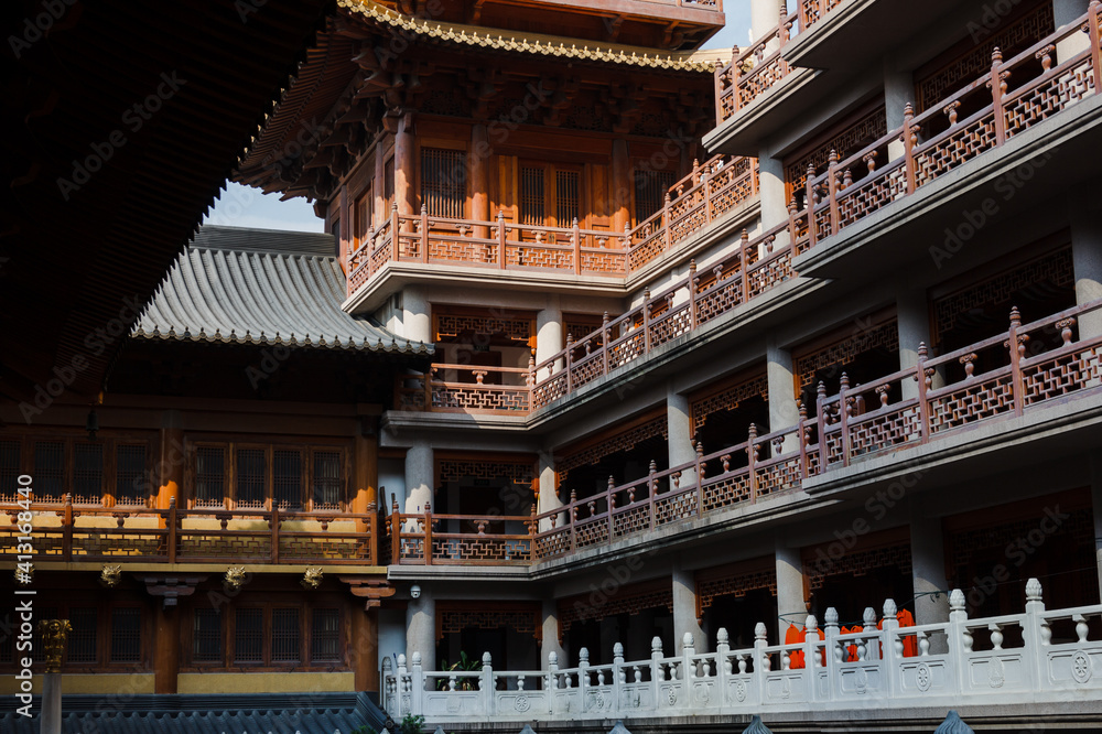 Large tower in Jing'an temple in Shanghai
