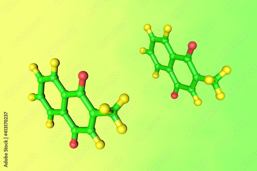 Molecular model of menadione (vitamin K3), a fatsoluble vitamin