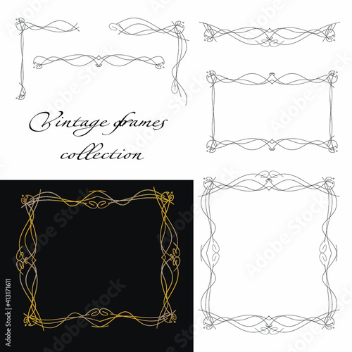 Vector illustration of a collection of vintage frames. Isolated image. Frames and corners for decoration of cards and congratulations.