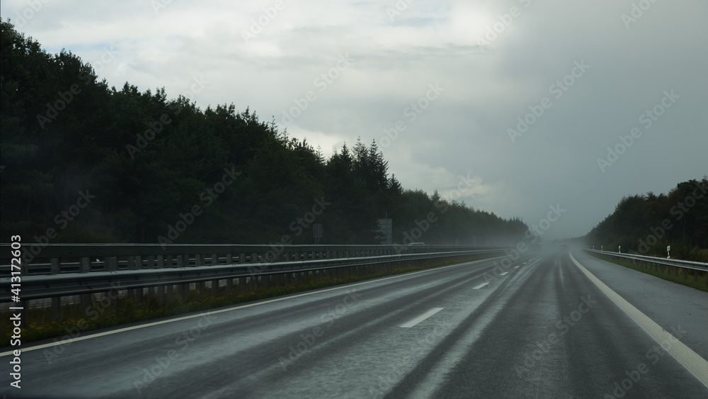 driving on wet asphalt, highway after thunderstorm driving on wet asphalt, highway after thunderstorm