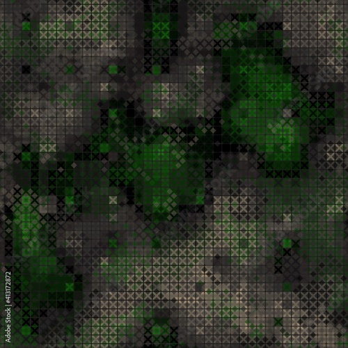Military camouflage seamless pattern. Dark wood digital pixel style.