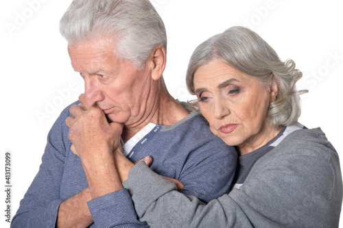 Portrait of thoughtful senior couple