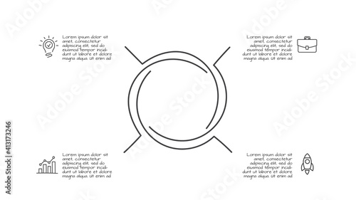 Doodle cycle infographic with 4 options. Hand drawn icons. Thin line illustration