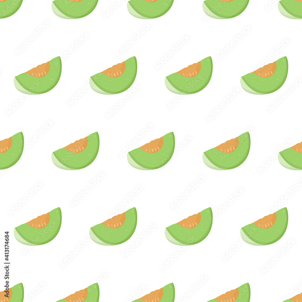 Cartoon illustration with green honeydew slice seamless pattern. Sweet melon fruit art for print design, fabric, textile, wrapping paper. Healthy food background. Cartoon illustration with green honeydew slice seamless pattern. Sweet melon fruit art for print design, fabric, textile, wrapping paper. Healthy food background.