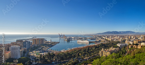 Scenic view of Malaga city in Spain. Travel the Spain in summer. Cityscape of Malaga.