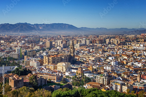 Scenic view of Malaga city in Spain. Travel the Spain in summer. Cityscape of Malaga. © sushaaa