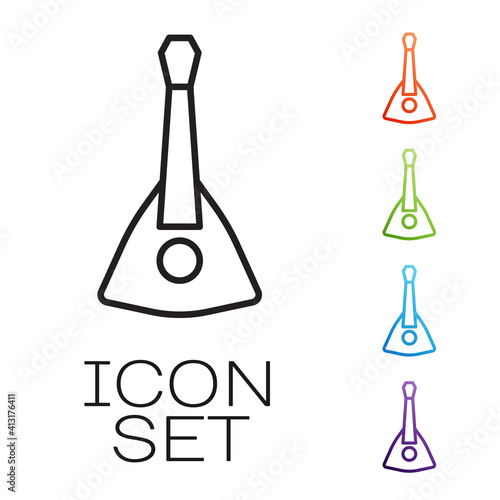 Black line Musical instrument balalaika icon isolated on white background. Set icons colorful. Vector.