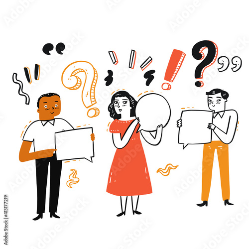 Different people holding sign a bubble