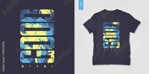 Miami graphic tee design, typography print, vector illustration