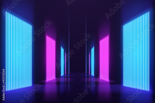 Abstract neon light corridor background