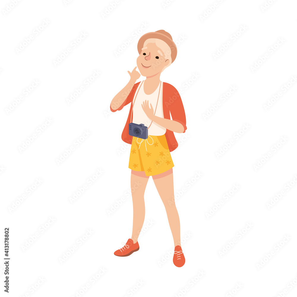 Young Man with Camera Visiting Sights, Man Visiting New Countries and Travelling on Summer Vacation Cartoon Vector Illustratio Young Man with Camera Visiting Sights, Man Visiting New Countries and Travelling on Summer Vacation Cartoon Vector Illustratio