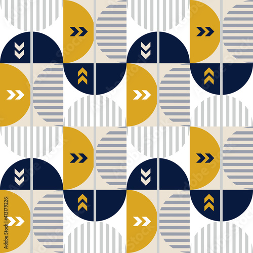 Modern vector abstract seamless geometric pattern with shapes, lines and elements in retro scandinavian style