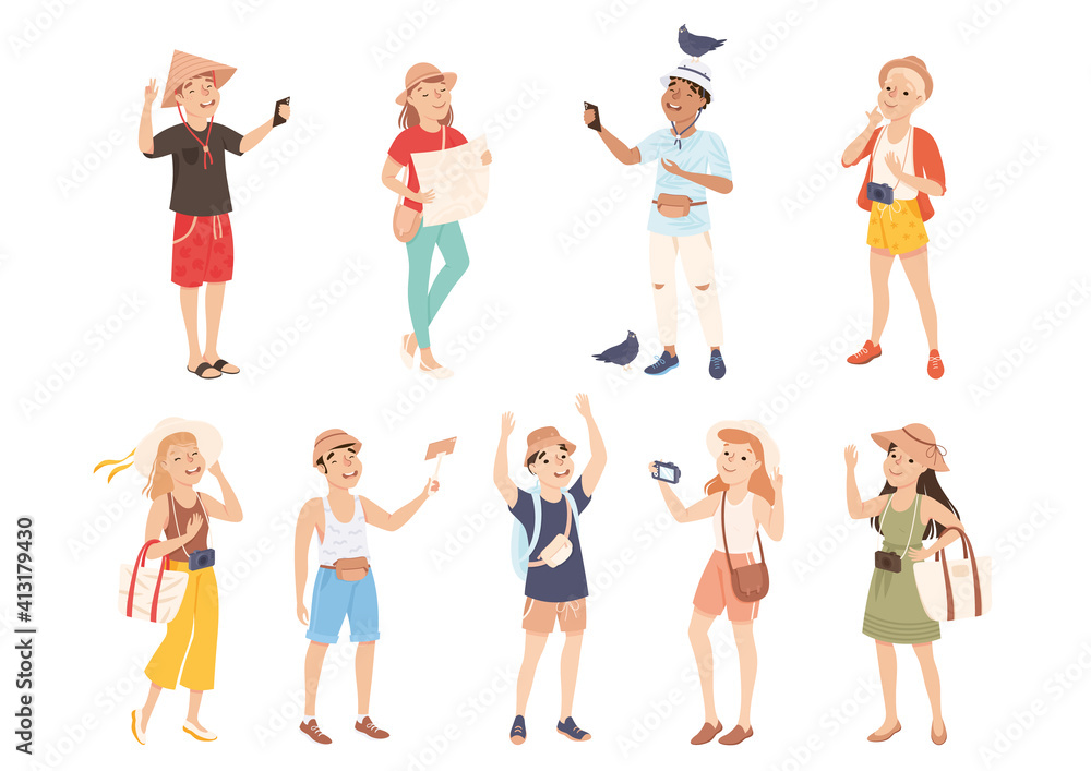 People Tourists Sightseeing and Photographing Set, Men and Women Visiting New Countries and Travelling on Summer Vacation Cartoon Vector Illustration People Tourists Sightseeing and Photographing Set, Men and Women Visiting New Countries and Travelling on Summer Vacation Cartoon Vector Illustration