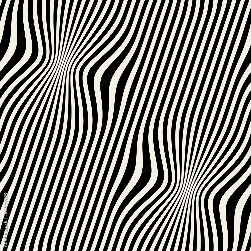 Vector seamless pattern. Abstract distorted striped texture with monochrome curved stripes. Creative wavy background. Decorative design with distortion effect. Can be used as swatch for illustrator. 