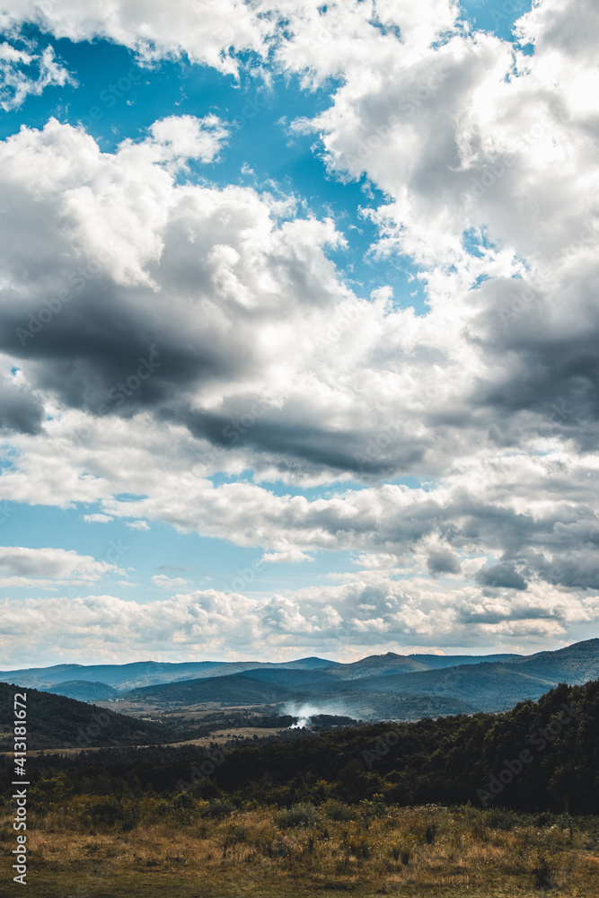 Carpathian mountains. Ukraine. Sunny sky, clouds. Beautiful nature