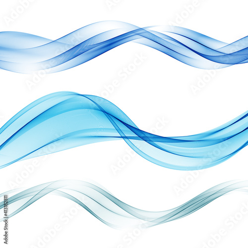 Set of blue abstract wave design element © lesikvit